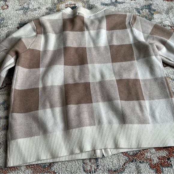 Cynthia Fowler Knit Plaid Jacket Brown And Ivory Full Zip Size Medium - Picture 7 of 8